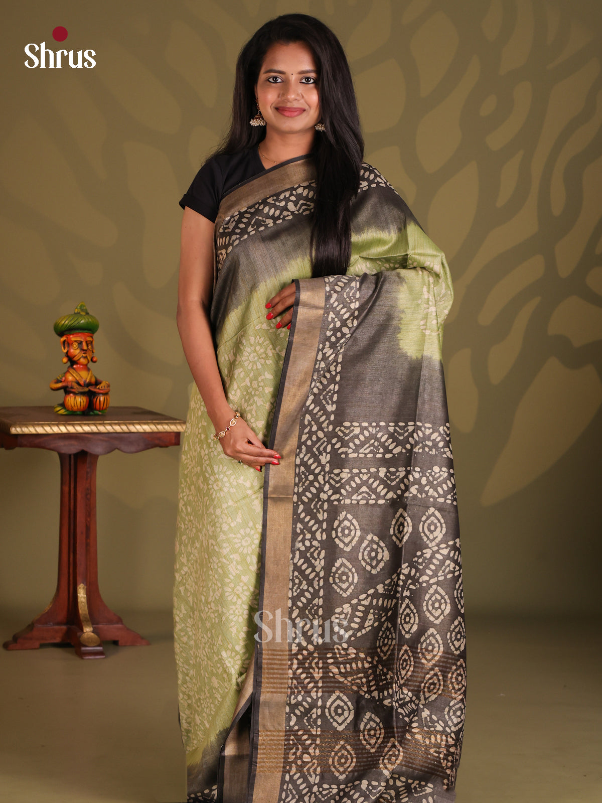 Pista Green & Grey- Bhatik Saree - Shop on Shrus.com