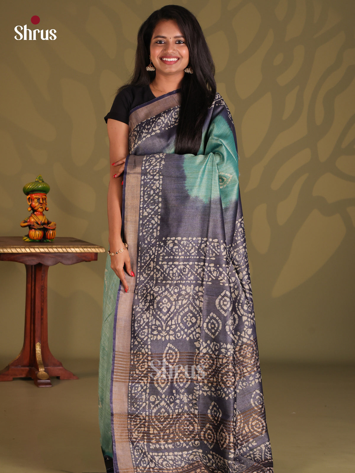 Teal  & Grey - Bhatik Saree - Shop on Shrus.com