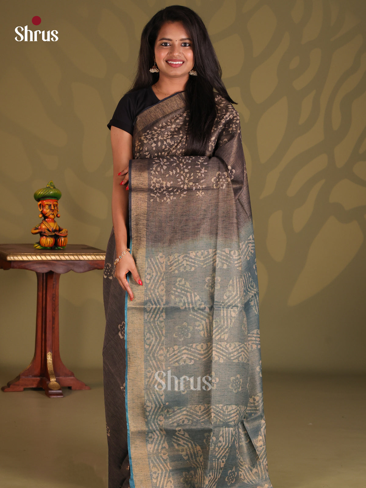 Elephant Grey & Light Blue - Bhatik Saree - Shop on Shrus.com