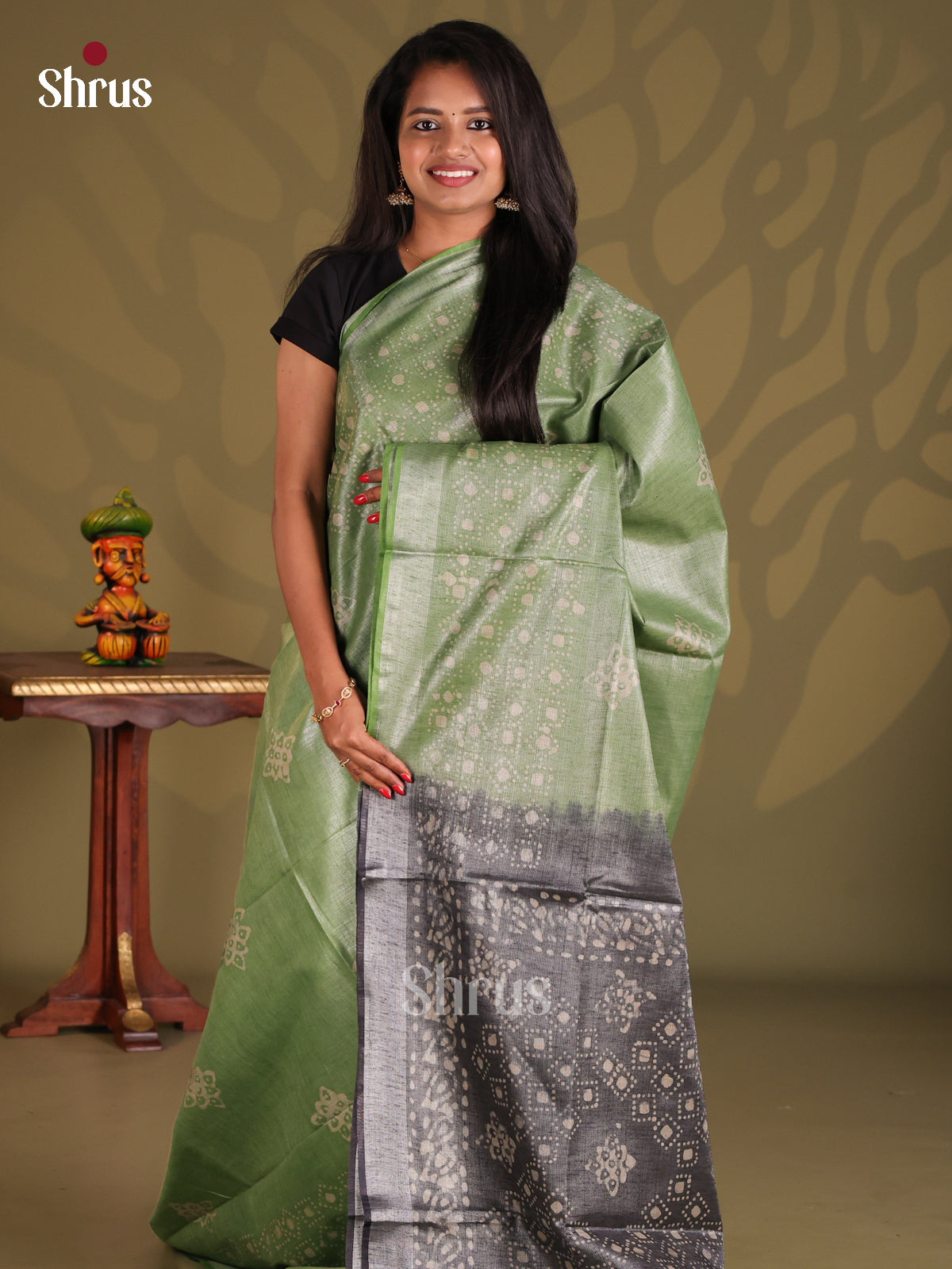 Pista Green & Grey- Bhatik Saree - Shop on Shrus.com