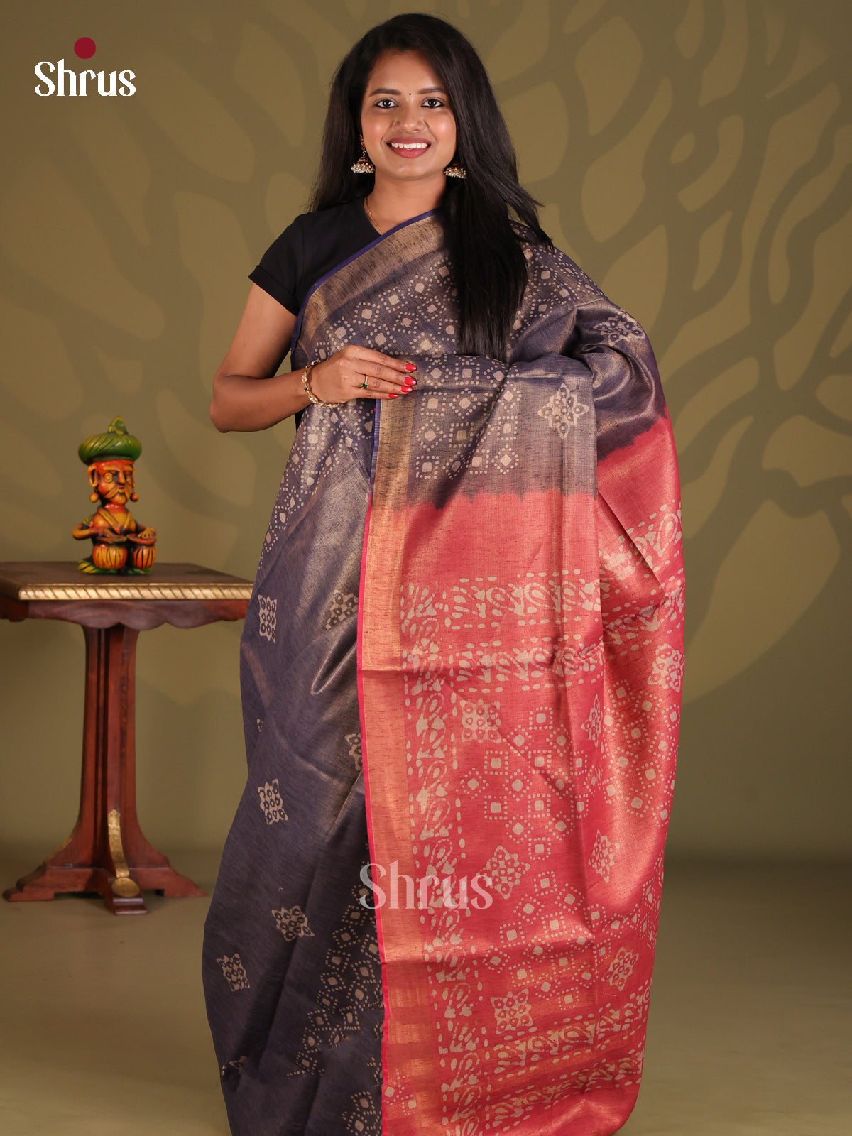 Blue & Red - Bhatik Saree - Shop on Shrus.com