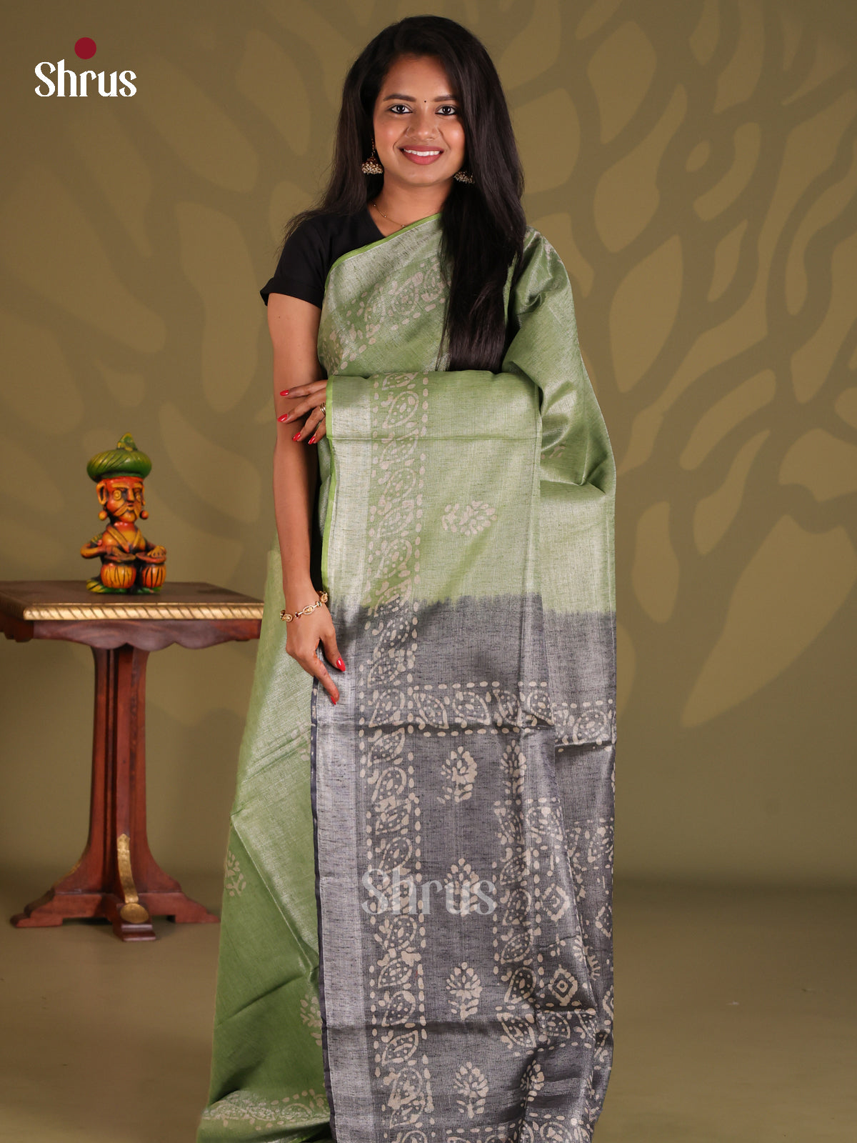 Pista Green & Grey - Bhatik Saree - Shop on Shrus.com