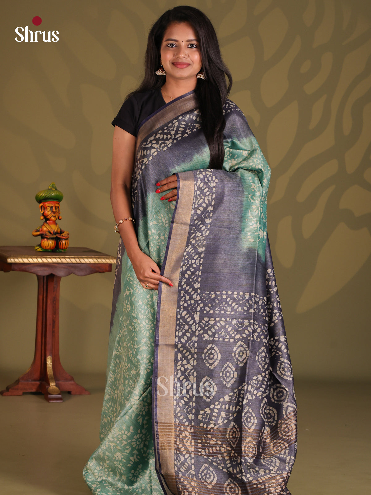 Teal & Grey - Bhatik Saree - Shop on Shrus.com