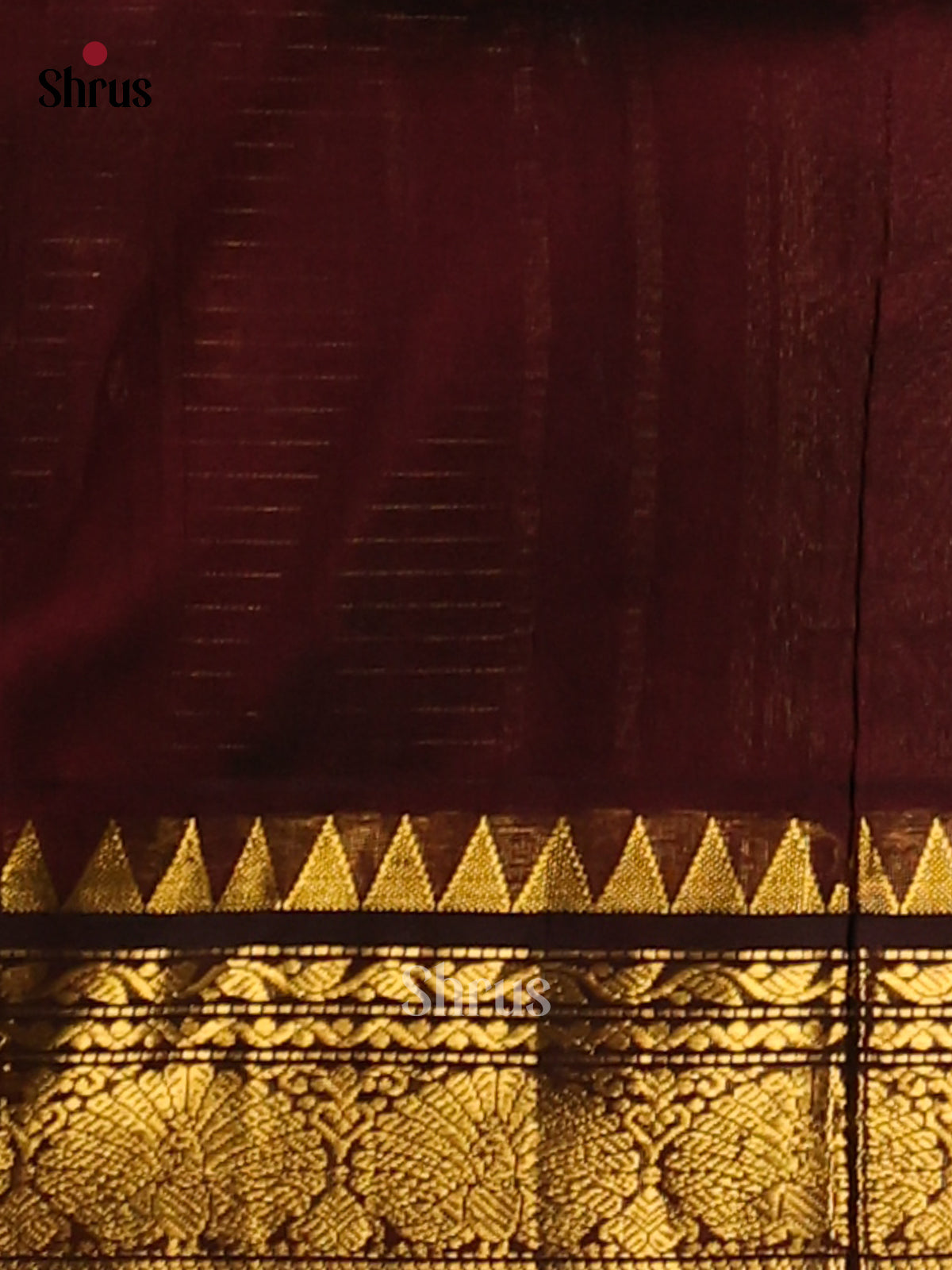 Teal Blue Silk Cotton Saree with Maroon Zari Border & Peacock Motifs in Pallu - Shop on Shrus.com
