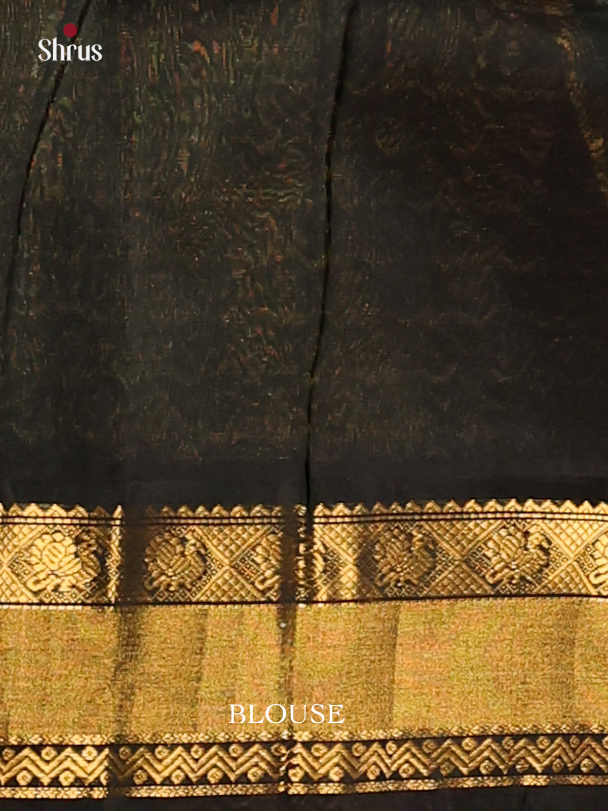 Teal Green with Black Silk Cotton Saree gleams with gold zari peacock buttas - Shop on Shrus.com