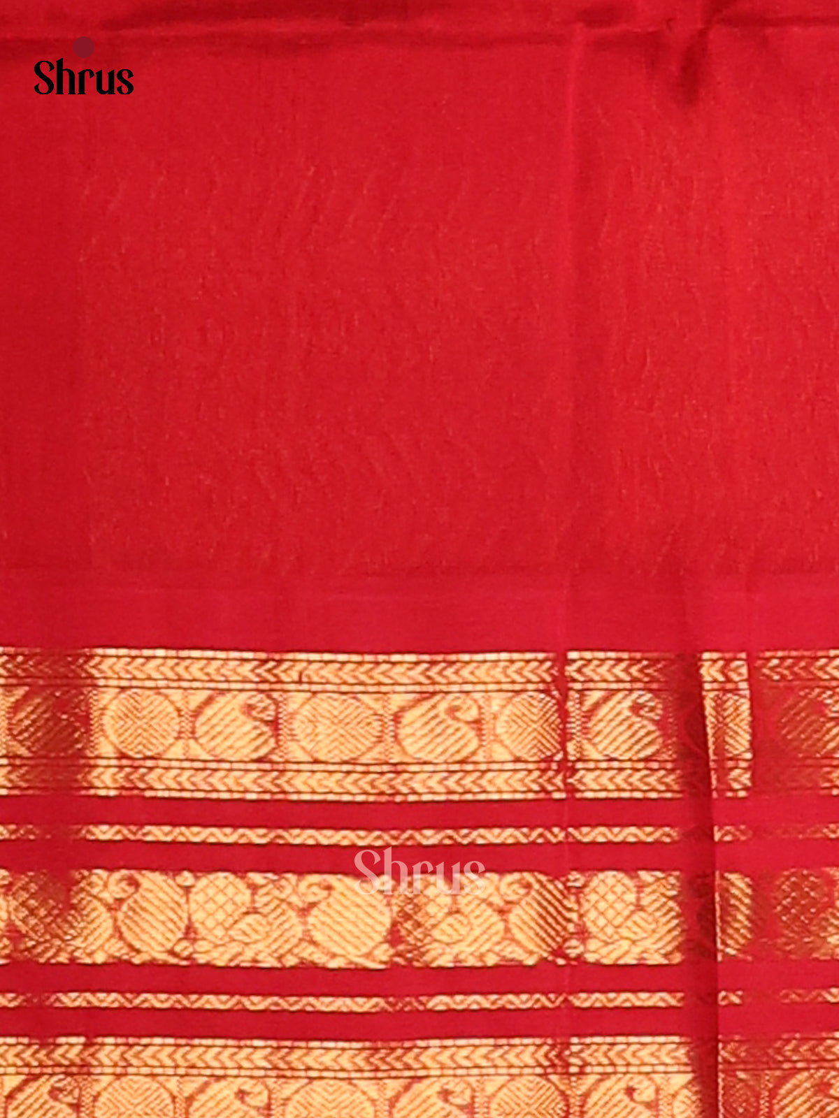 Violet  Silk Cotton Saree with rudraksham buttas & Contrast Red Zari border - Shop on Shrus.com