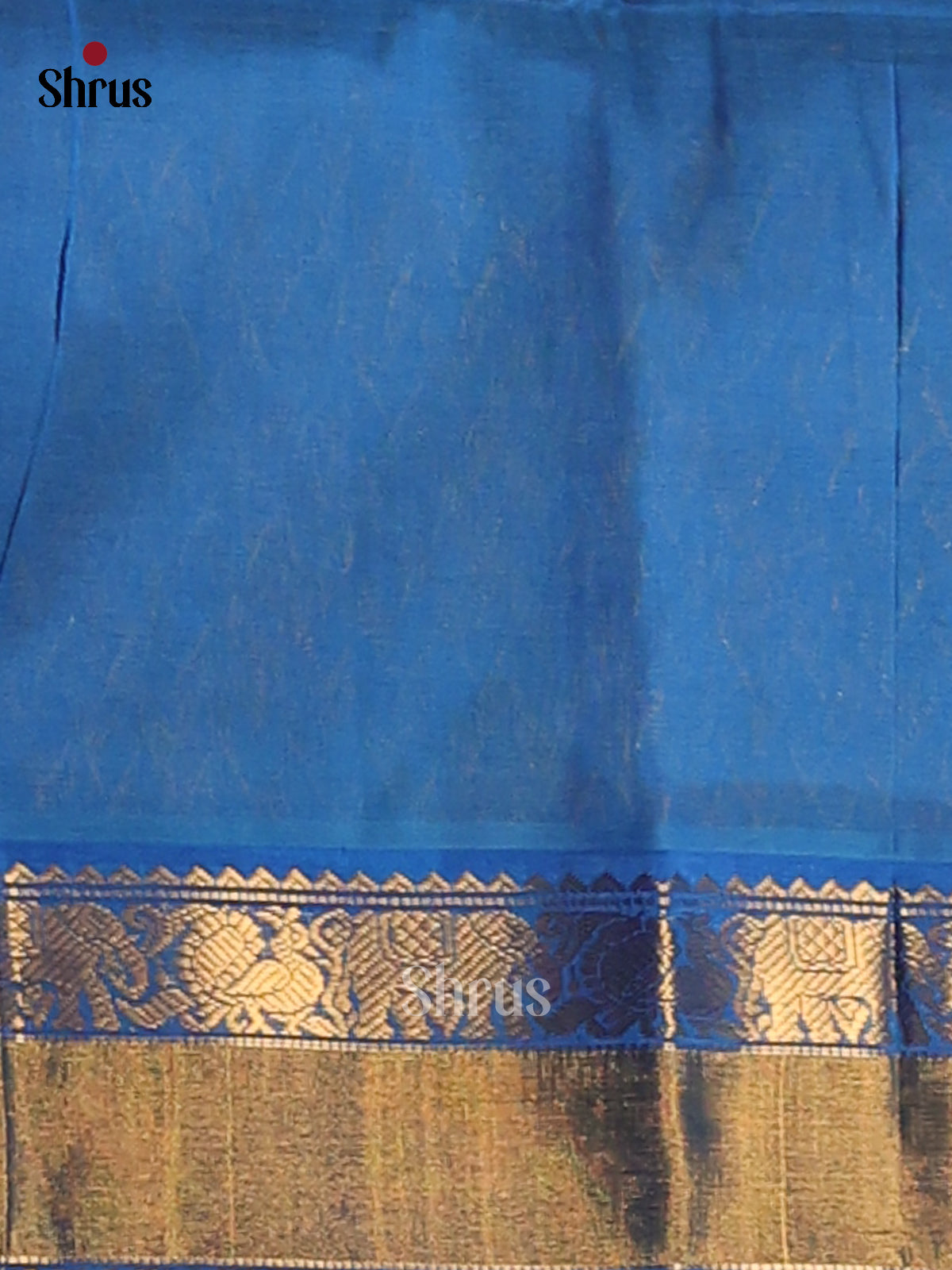 Bold Yellow Silk Cotton Saree with gold zari peacock buttas , blue zari brocade pallu - Shop on Shrus.com