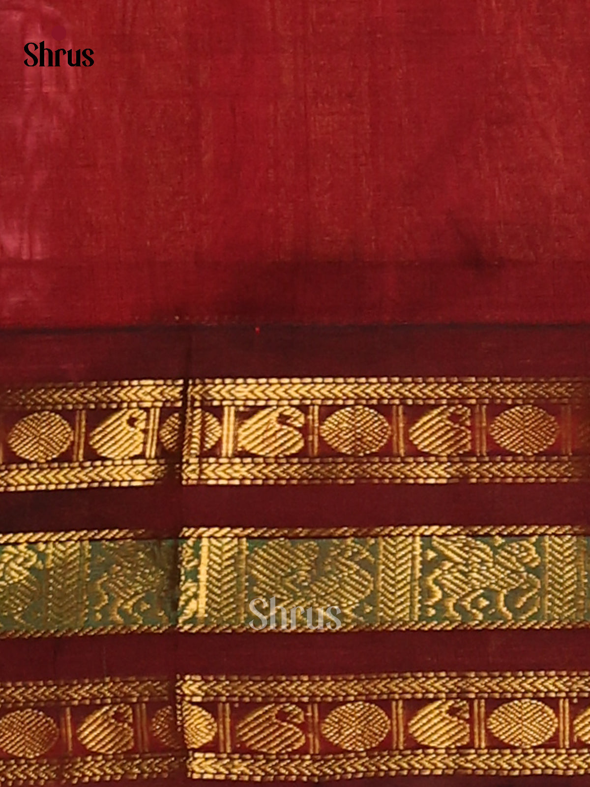 Elegant Green Silk Cotton Saree with golden buttas , arakku maroon border - Shop on Shrus.com