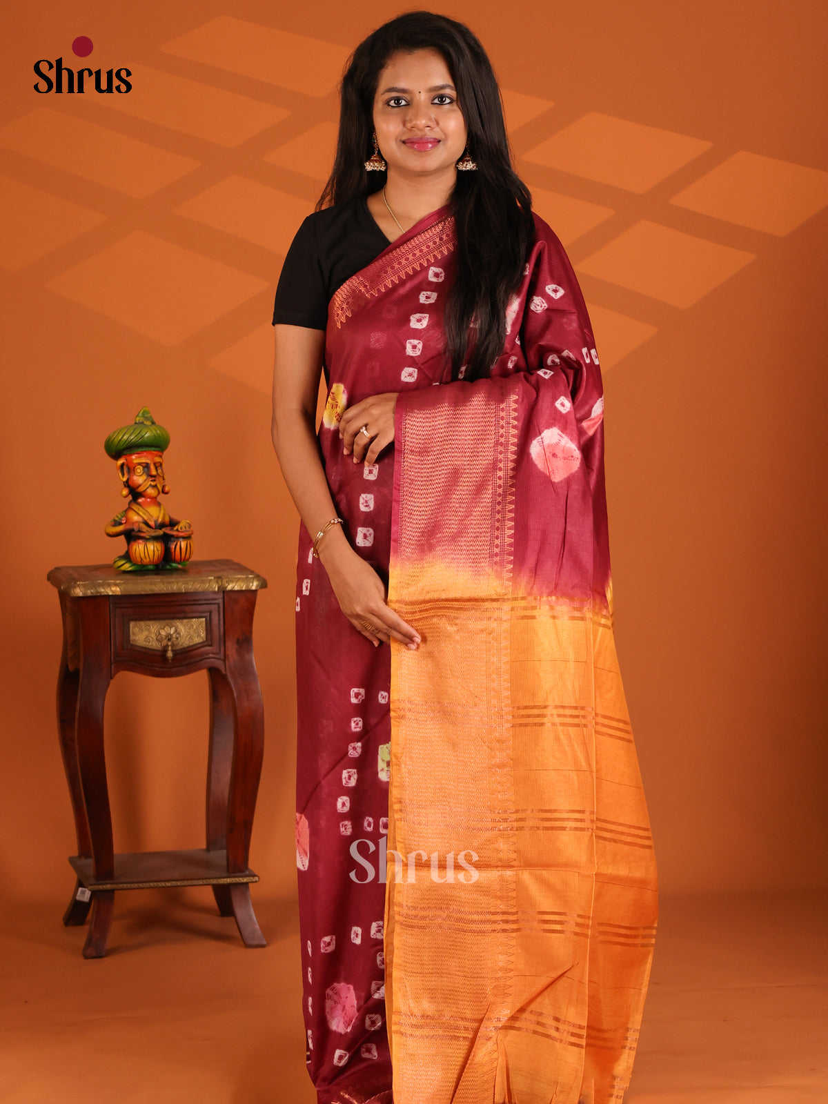 Wine with Brick - shibori saree - Shop on Shrus.com