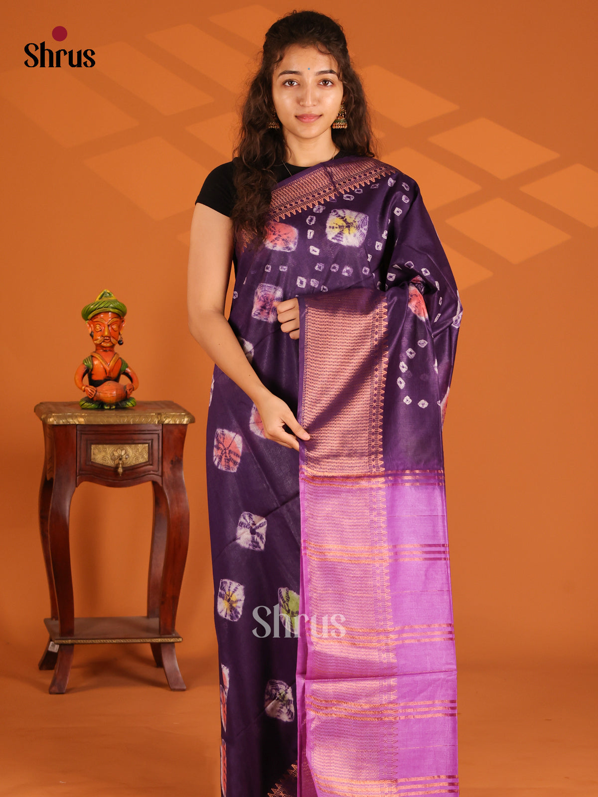 Violet with Purple - Shibori Saree - Shop on Shrus.com