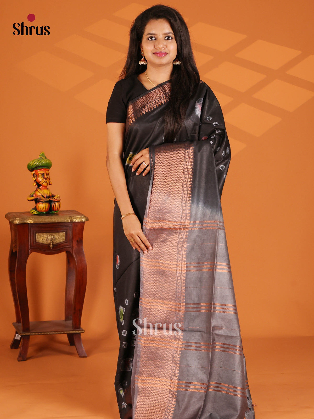 Black with Grey - shibori saree - Shop on Shrus.com