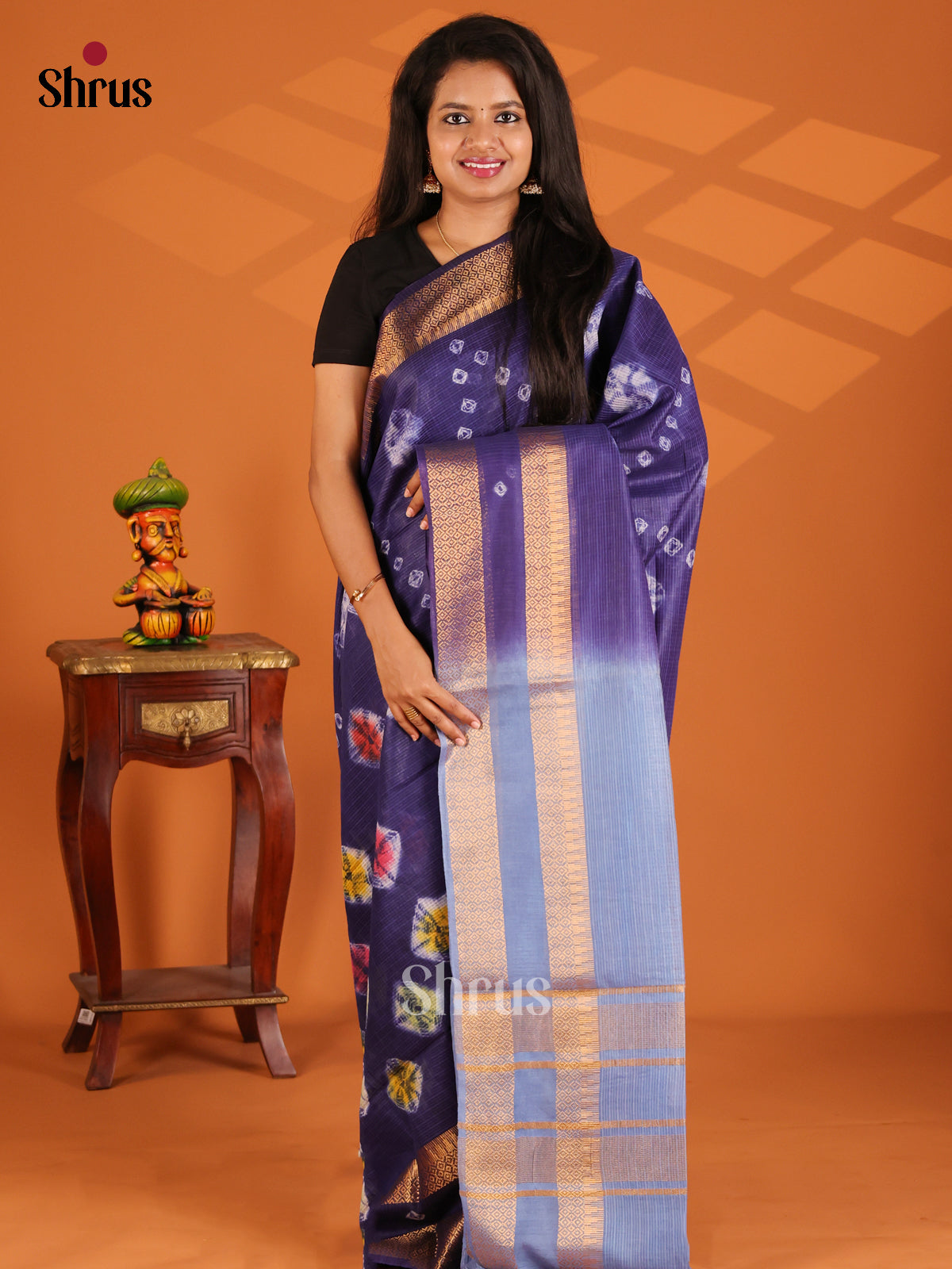 Blue with Lite Blue - shibori saree - Shop on Shrus.com