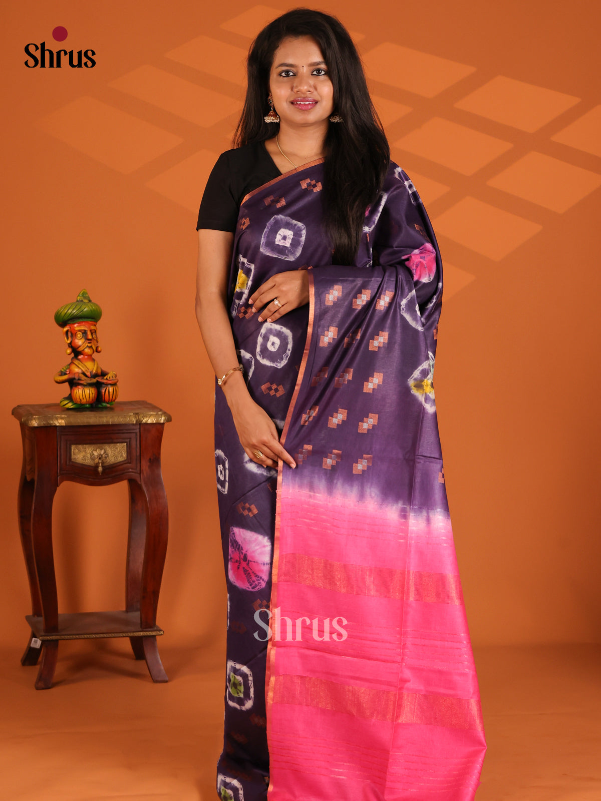 Violet with Pink - shibori saree - Shop on Shrus.com