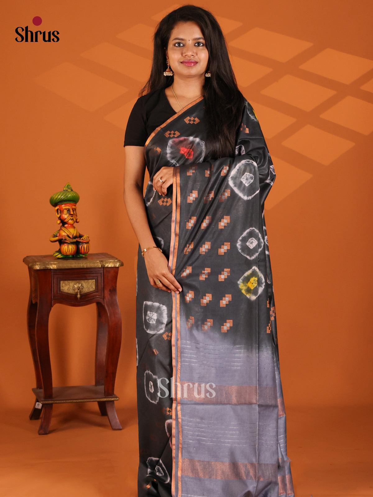 Black & Grey - shibori saree - Shop on Shrus.com
