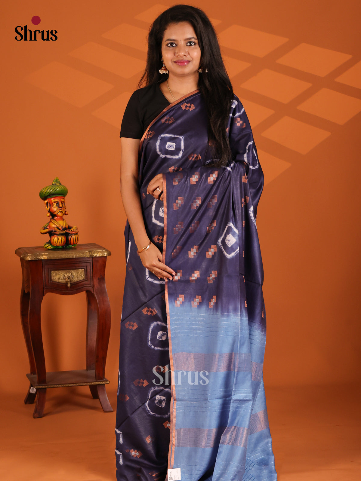 Dark Blue & Lite Blue - shibori saree - Shop on Shrus.com