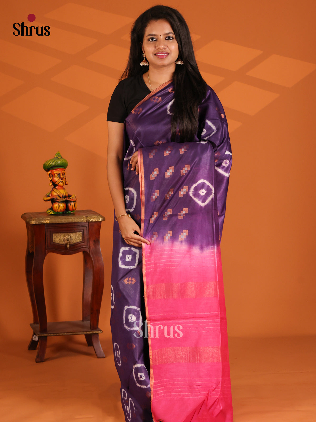 Violet with Pink- shibori saree - Shop on Shrus.com