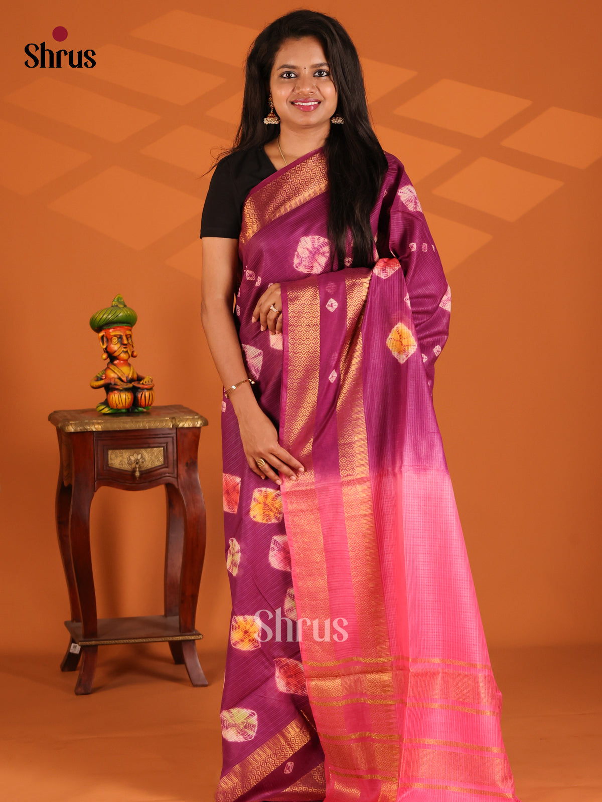 Purple with Pink - shibori saree - Shop on Shrus.com