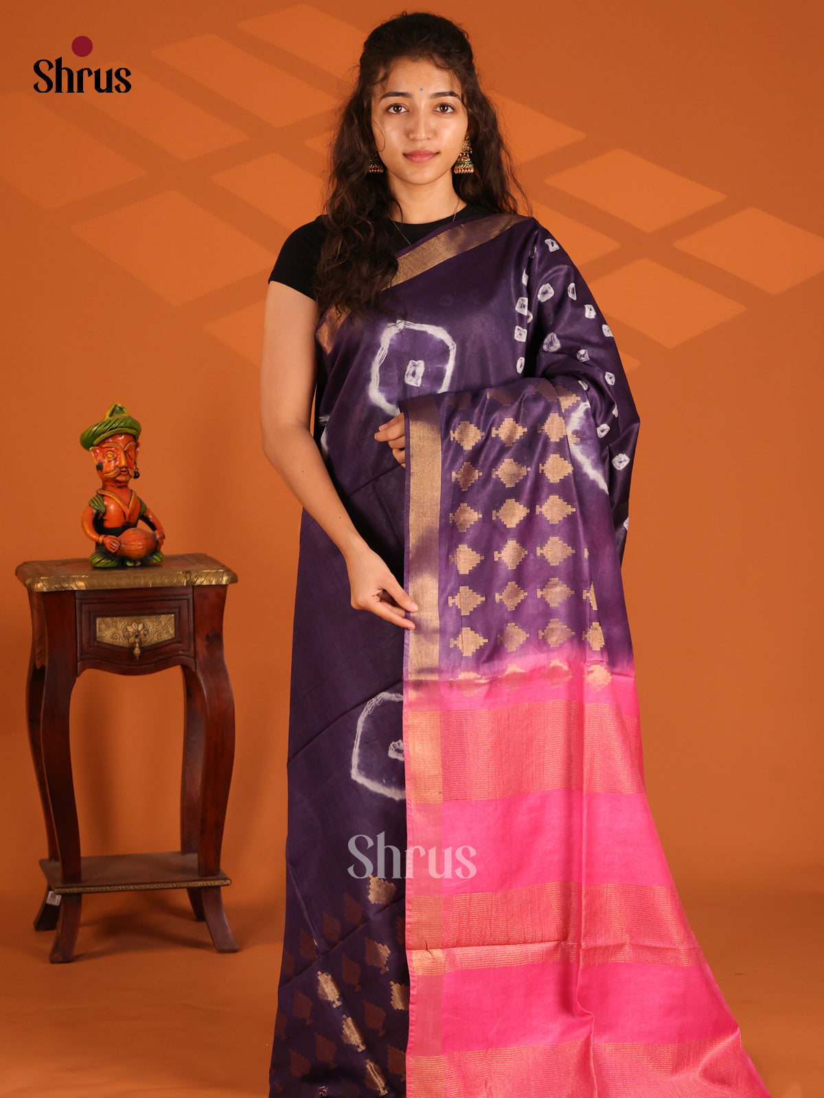 Violet & Pink  - Shibori Saree - Shop on Shrus.com