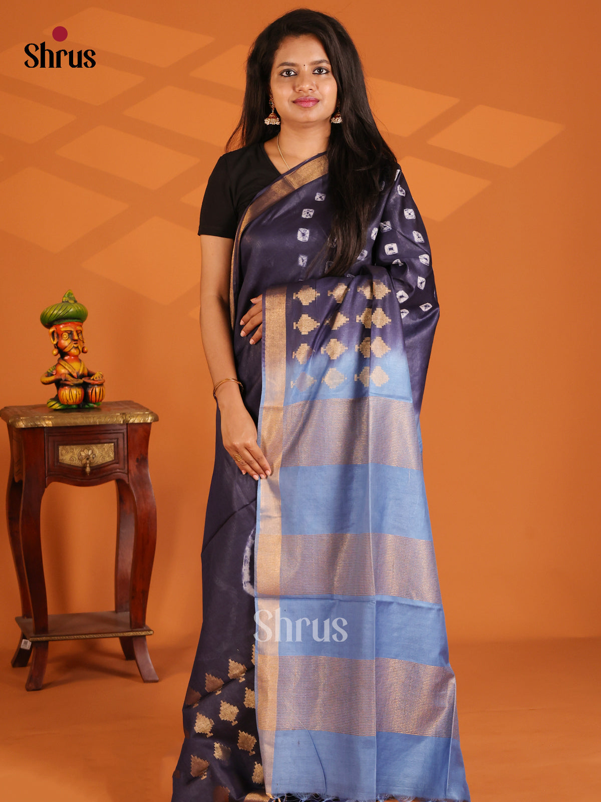 Blue & Lite Blue - shibori saree - Shop on Shrus.com