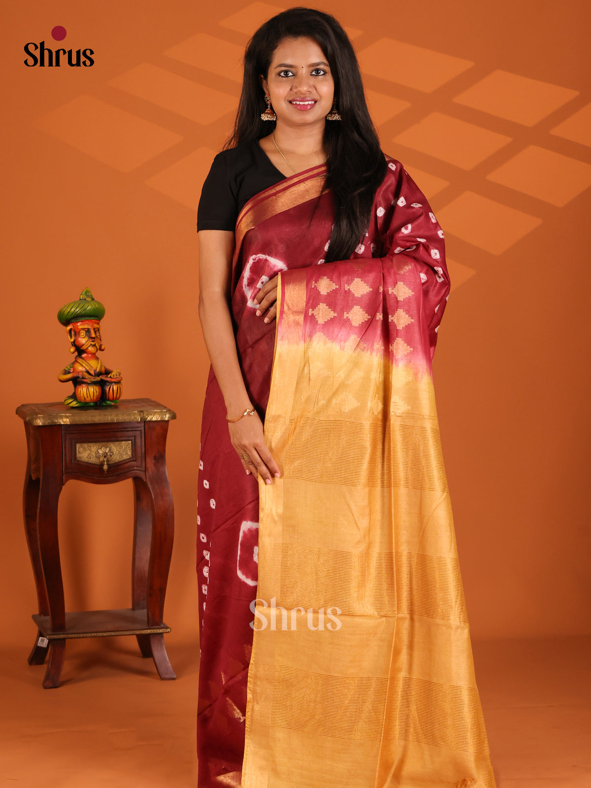 Maroon & Brick  - shibori saree - Shop on Shrus.com