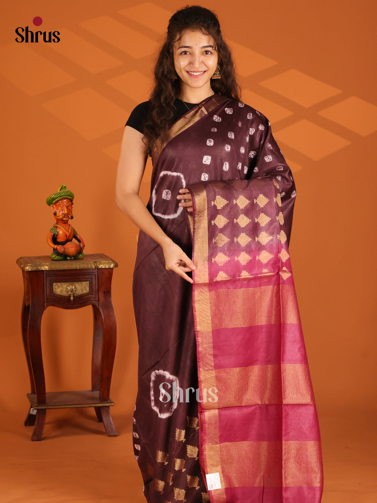 Brown & Maroon - Shibori Saree - Shop on Shrus.com