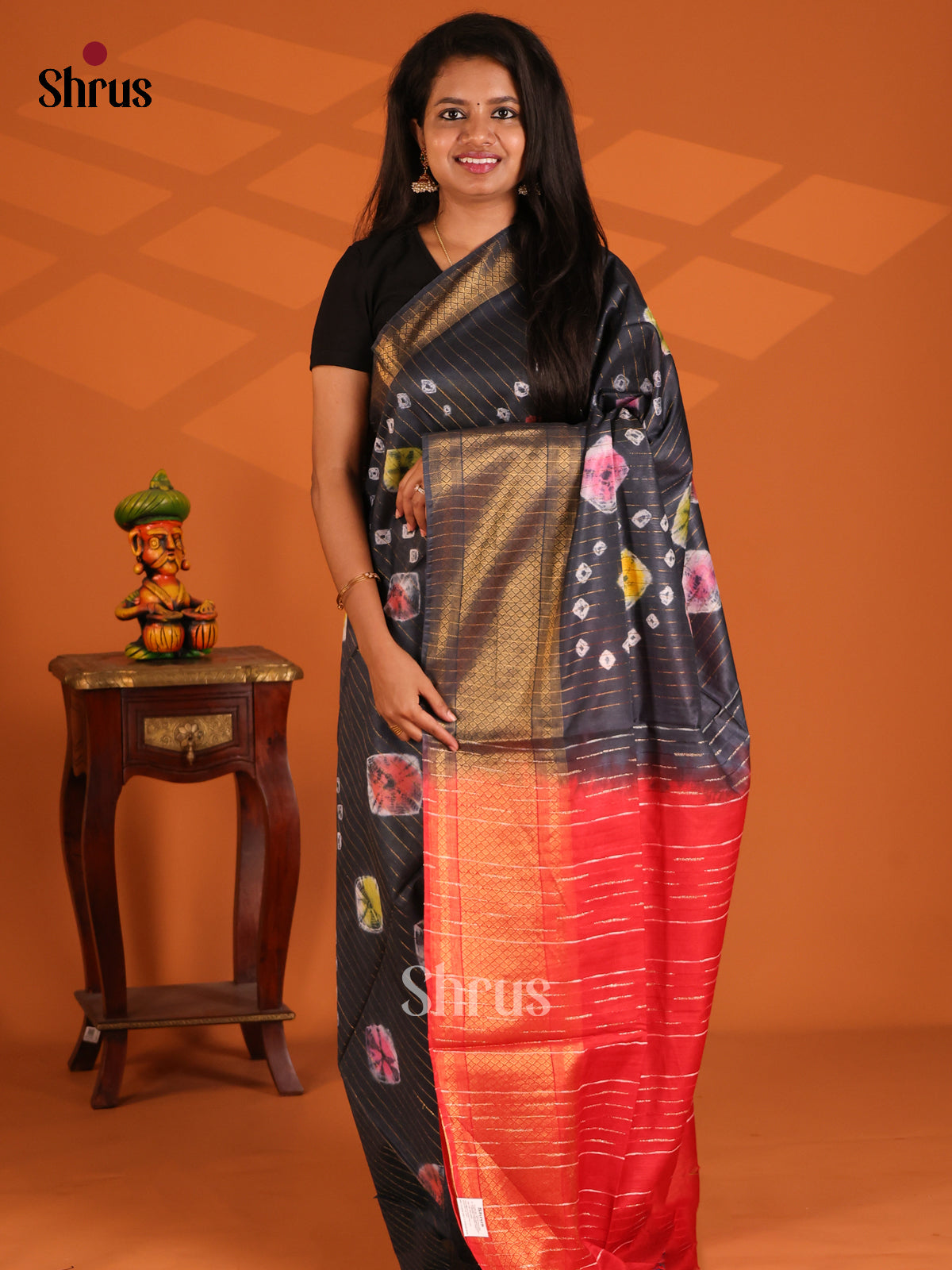 Black & Red - shibori saree - Shop on Shrus.com