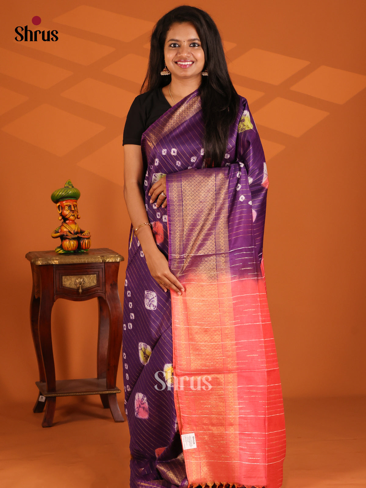 Violet & Orangish Pink - shibori saree - Shop on Shrus.com