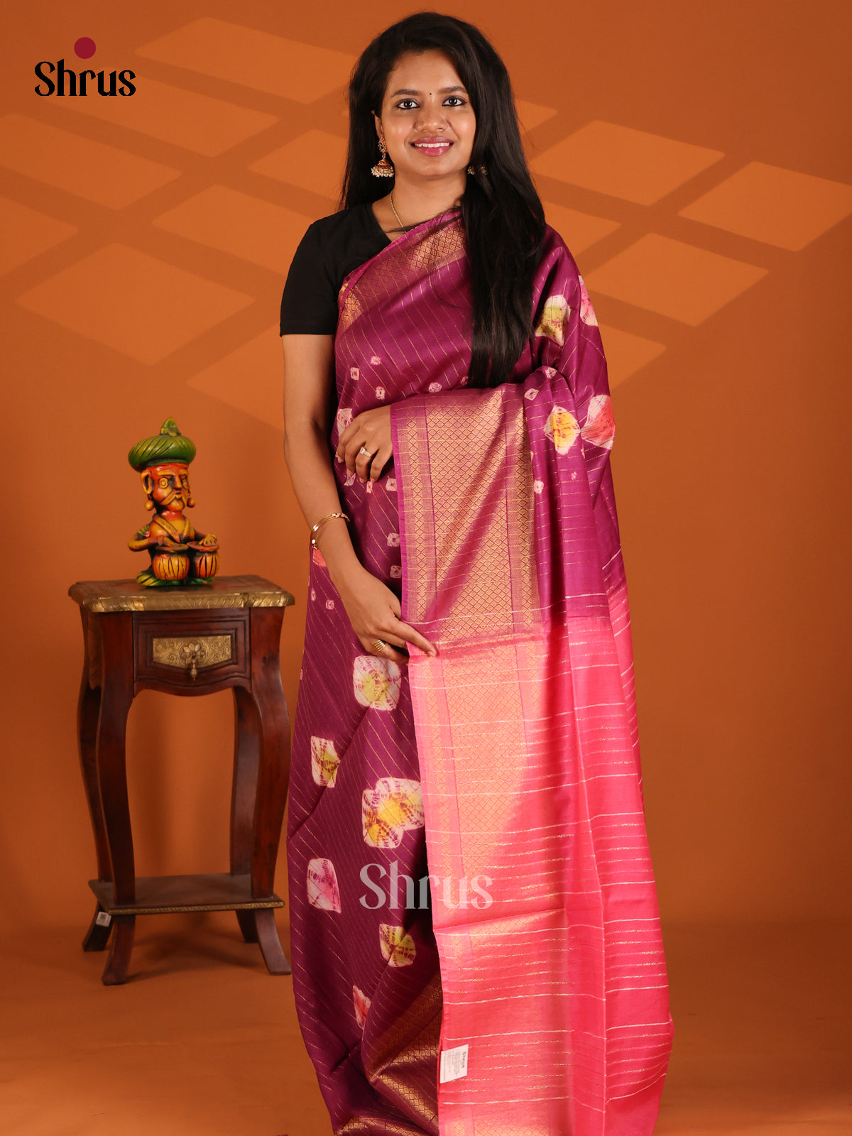 Wine & Pink - shibori saree - Shop on Shrus.com