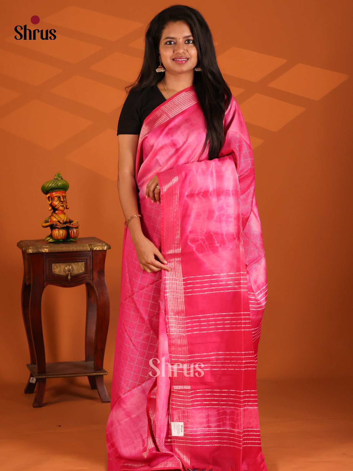 Pink - shibori saree - Shop on Shrus.com