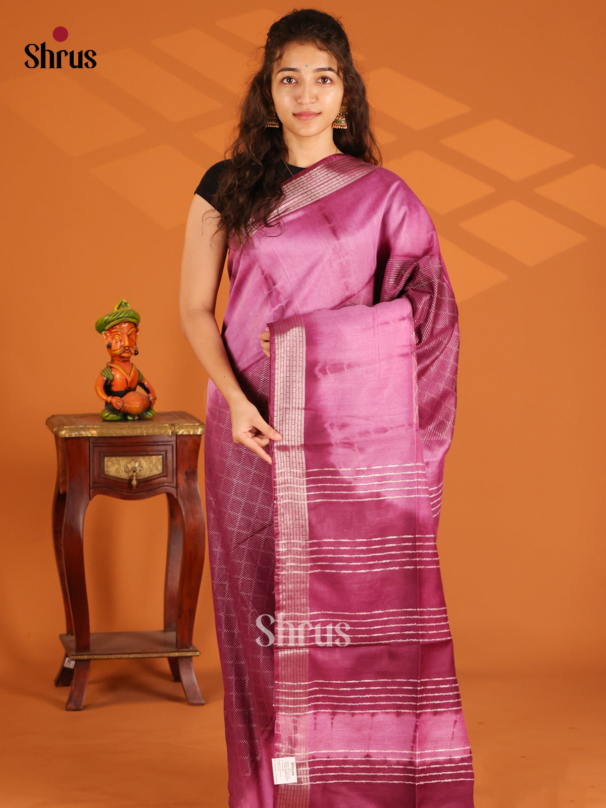 Pink with Maroon - Shibori Saree - Shop on Shrus.com
