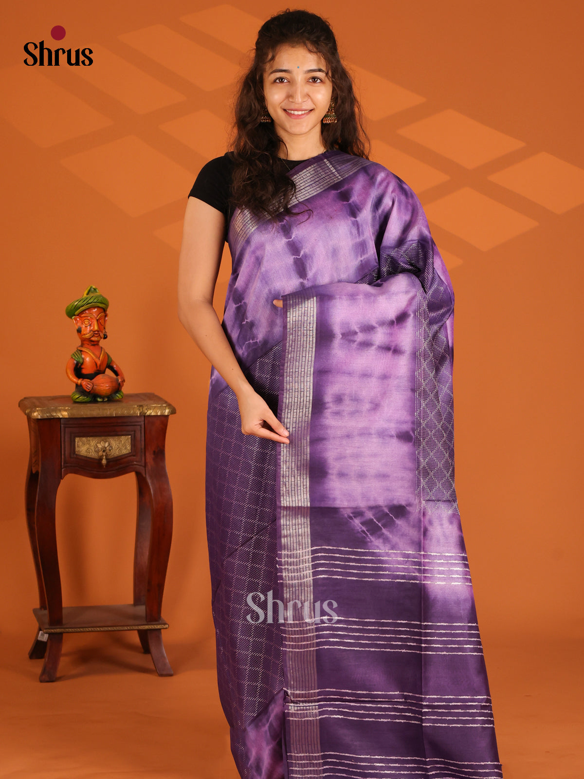 Purple - Shibori Saree - Shop on Shrus.com
