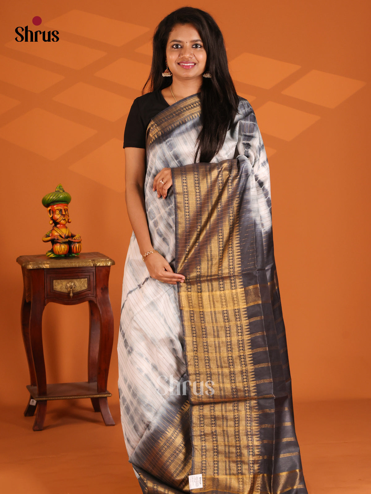 White & Black - shibori saree - Shop on Shrus.com