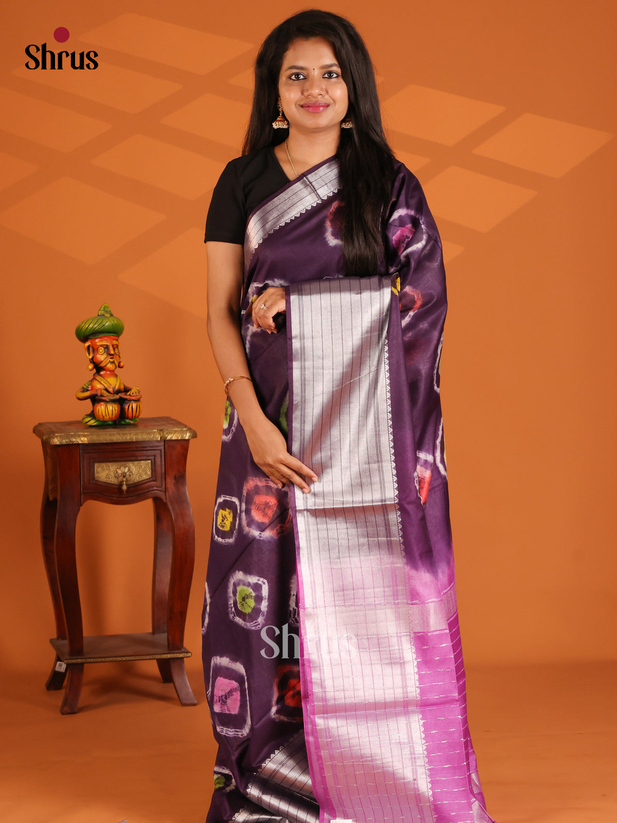 Jamun with Pink- shibori saree - Shop on Shrus.com