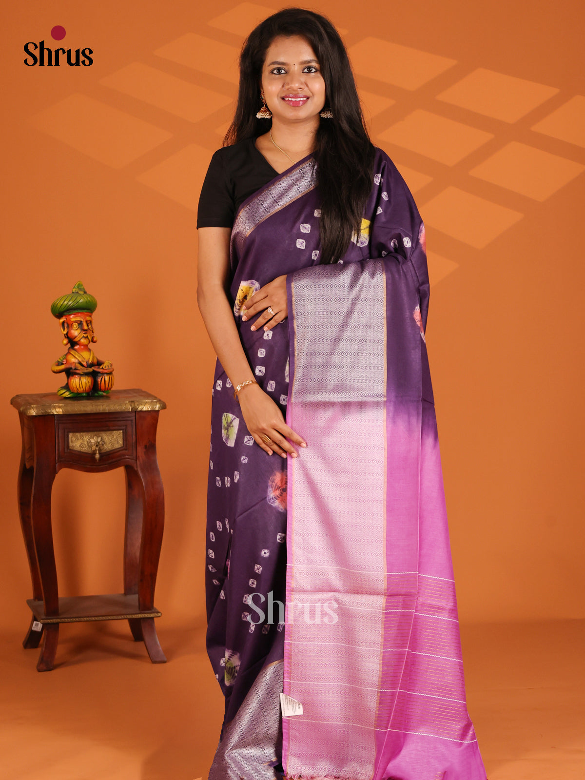 Violet with Pink - shibori saree - Shop on Shrus.com