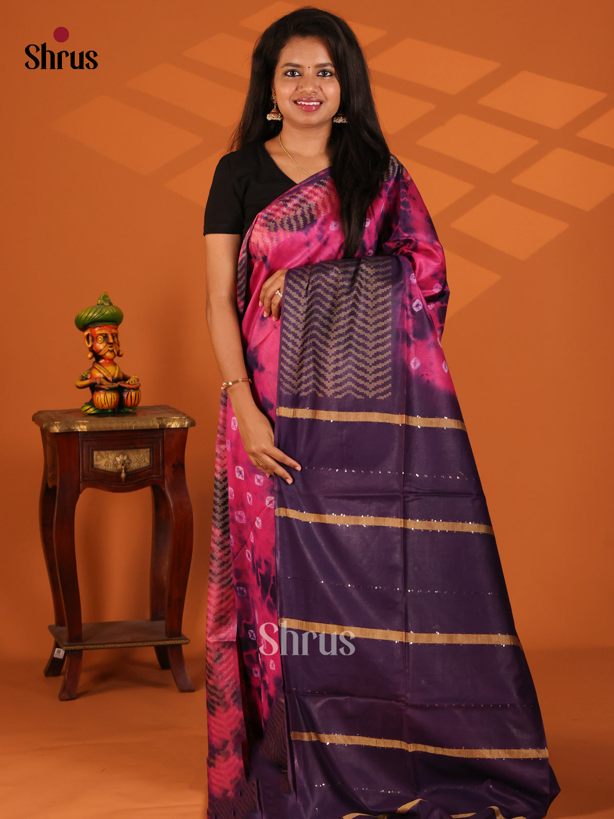 Pink & Violet - shibori saree - Shop on Shrus.com