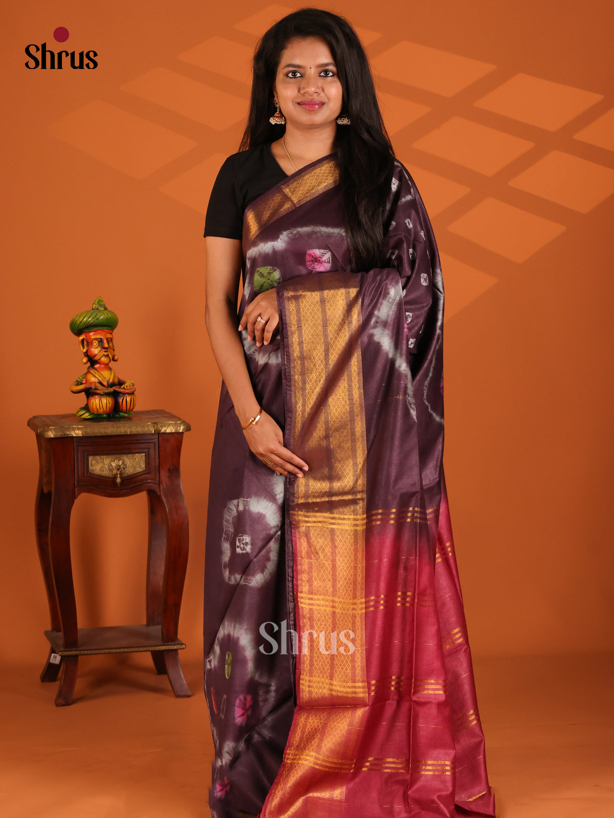Brown & Maroon - shibori saree - Shop on Shrus.com