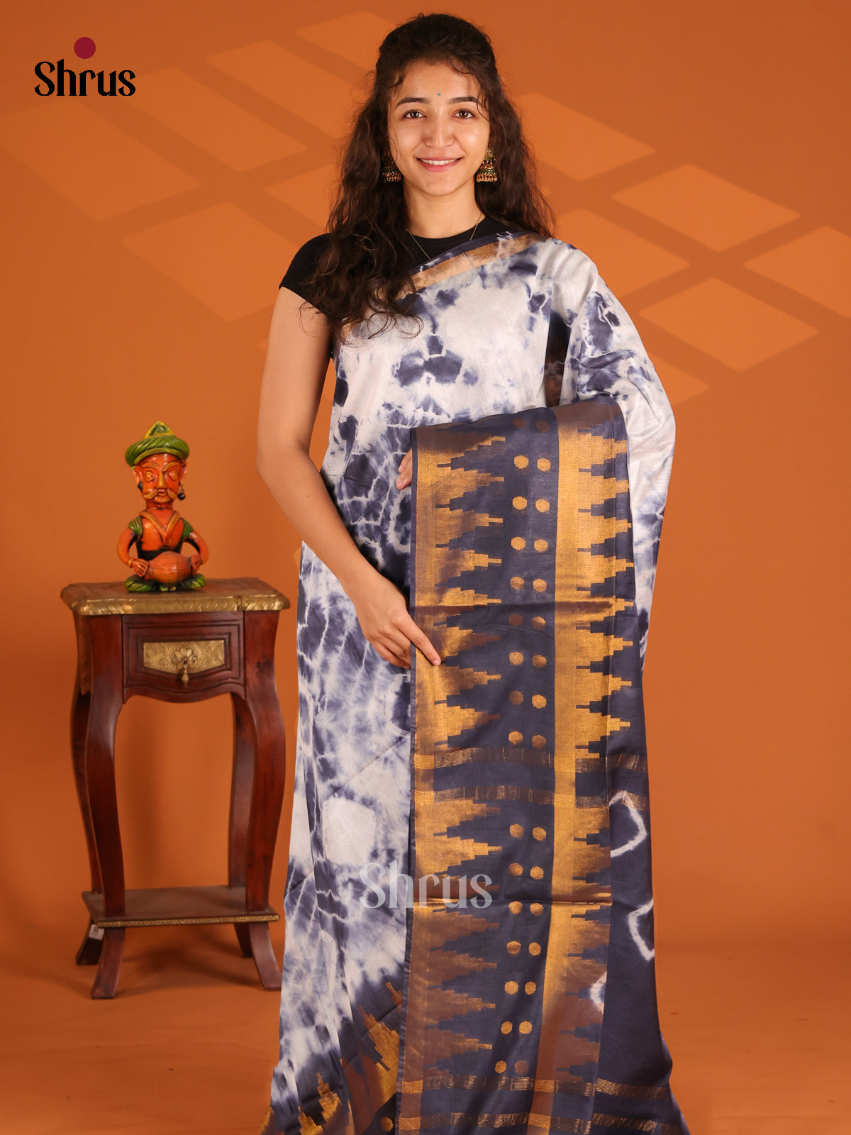White & Black - Shibori Saree - Shop on Shrus.com