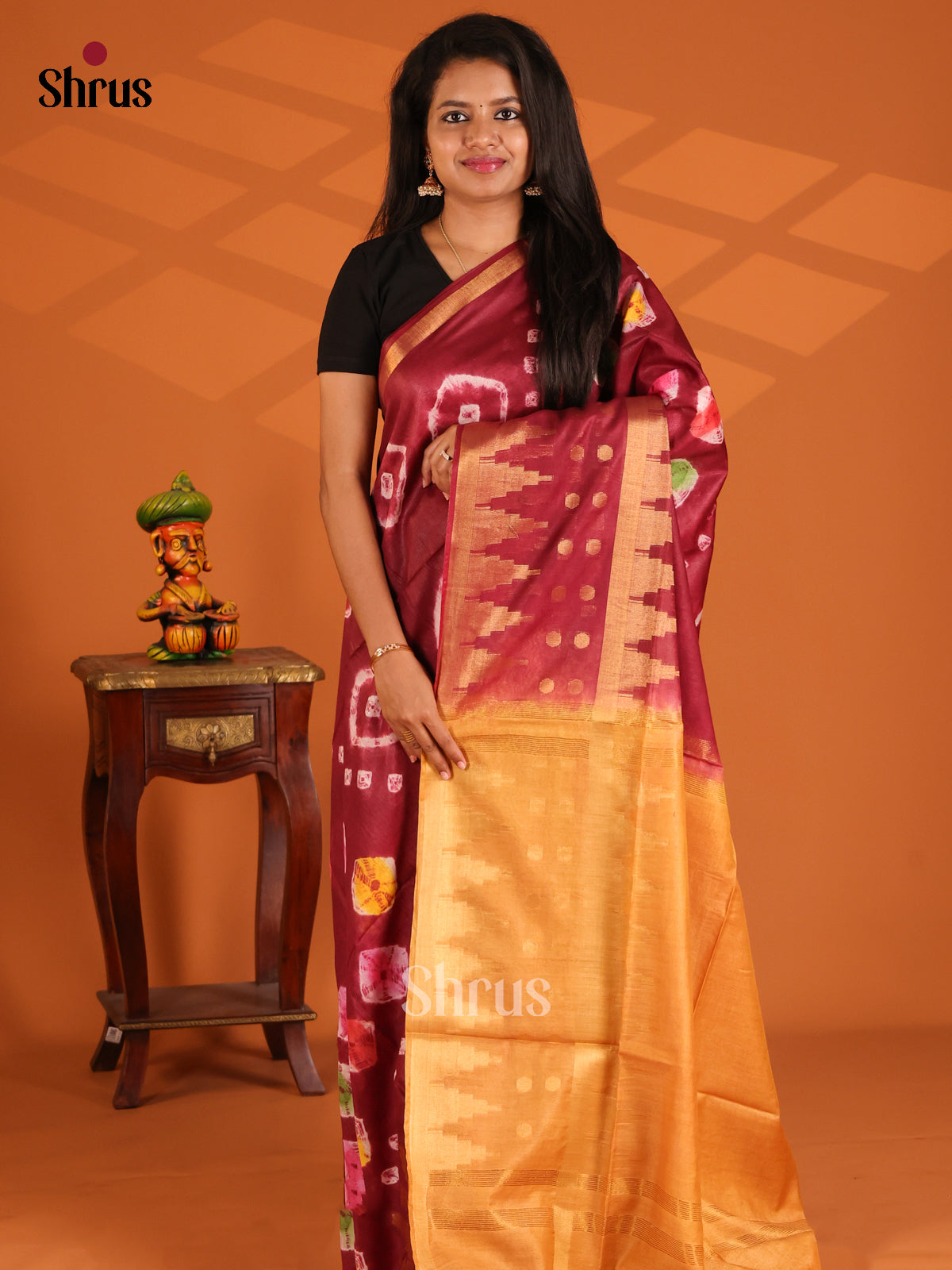 Maroon & Brick - shibori saree - Shop on Shrus.com
