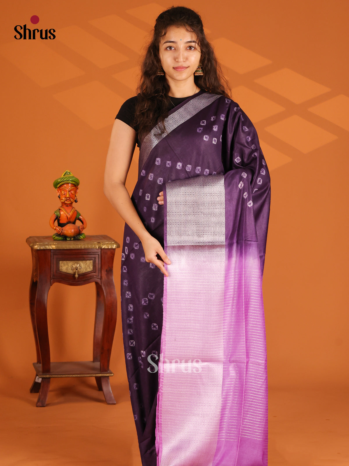 Violet with Purple - Shibori Saree - Shop on Shrus.com
