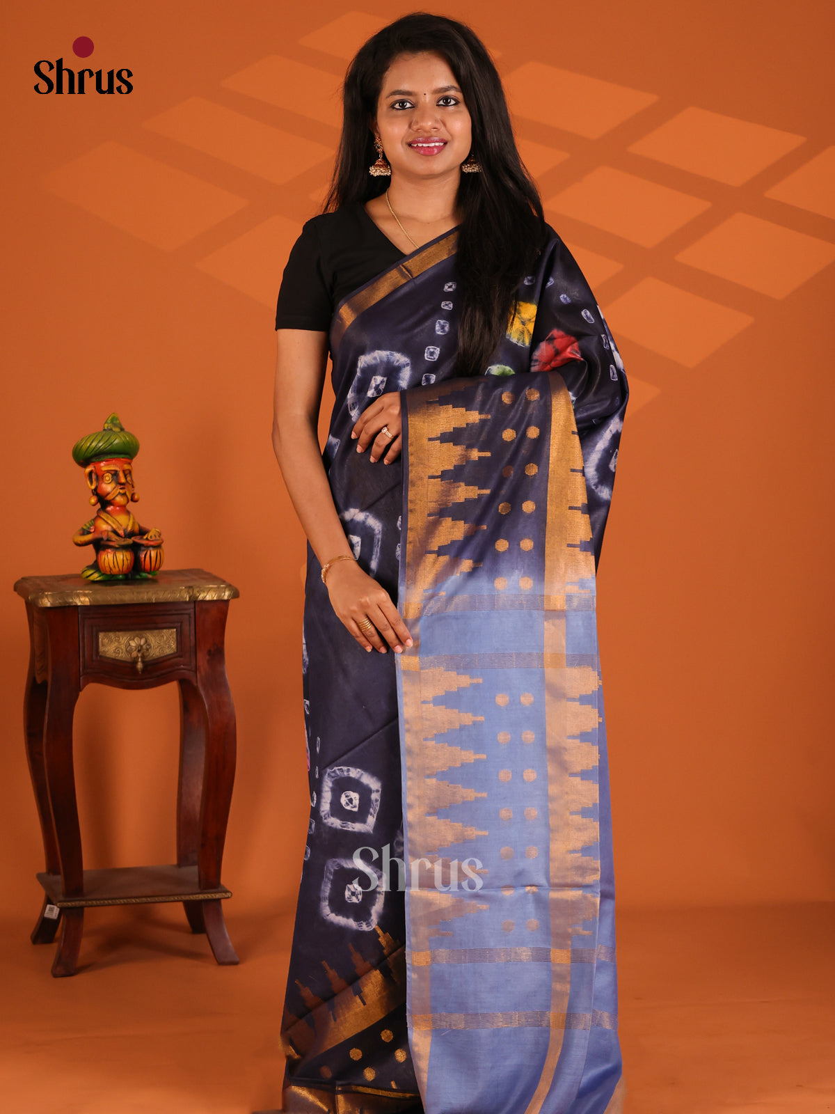 Dark Blue & Blue - shibori saree - Shop on Shrus.com