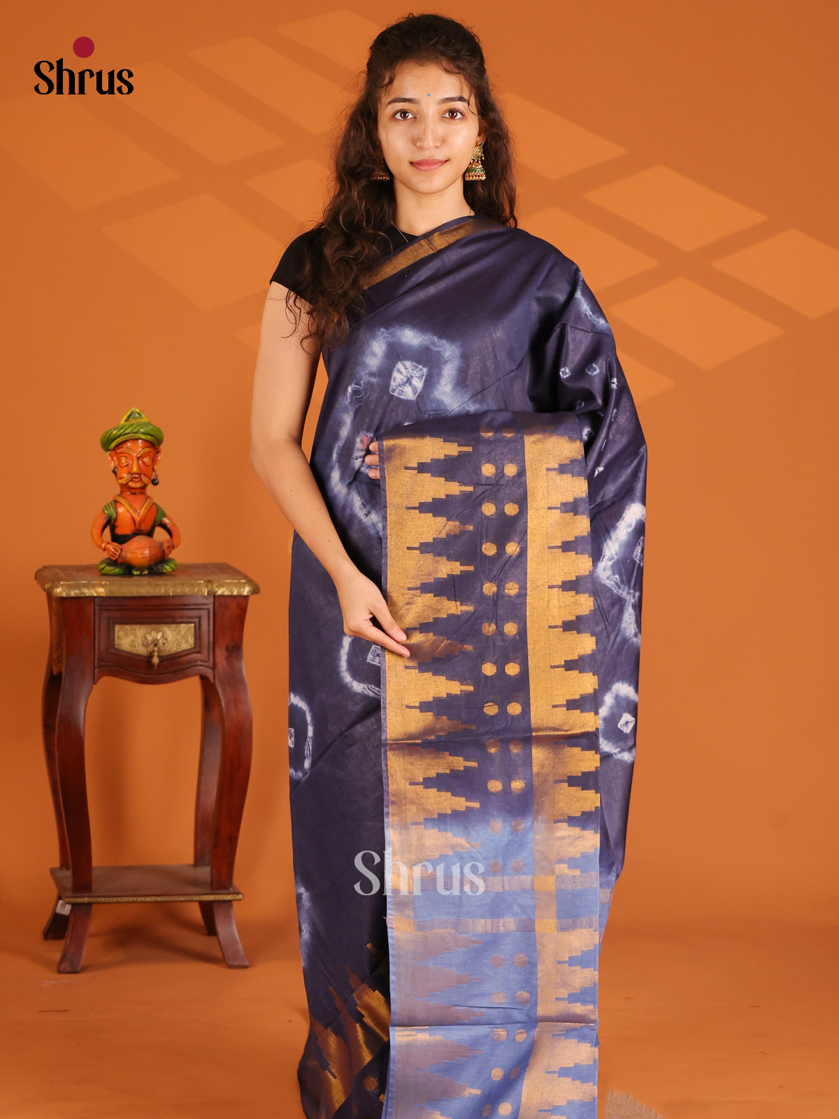 Blue with Lite Blue - Shibori Saree - Shop on Shrus.com