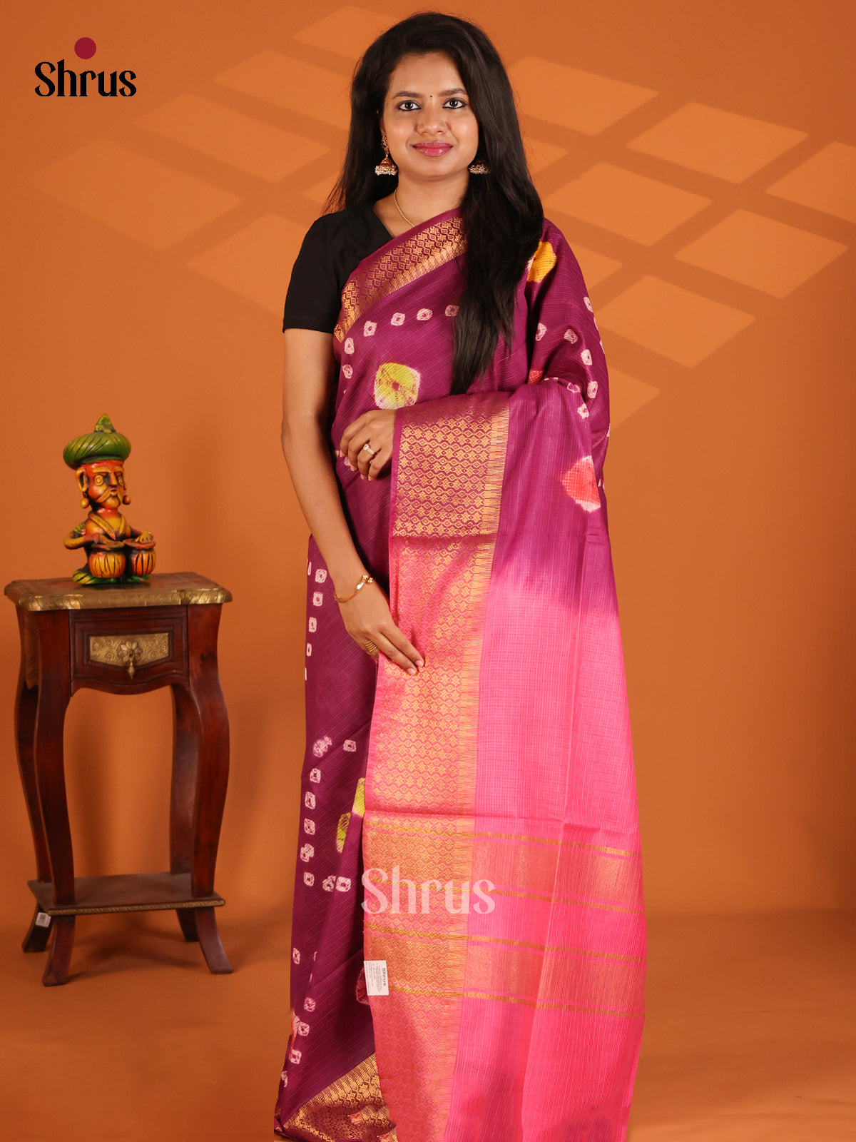 Purple with Pink - shibori saree - Shop on Shrus.com