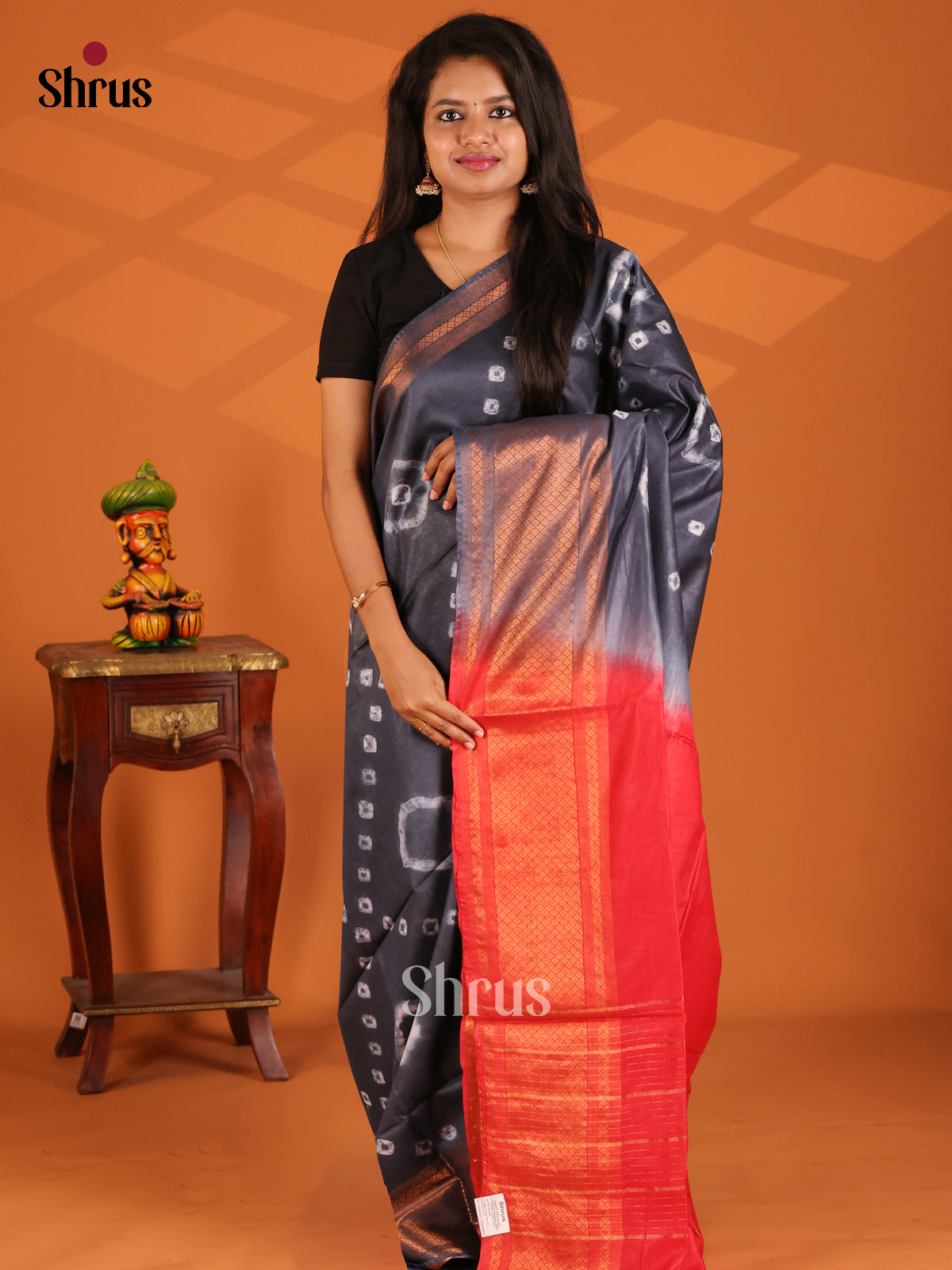 Black with Red - shibori saree - Shop on Shrus.com