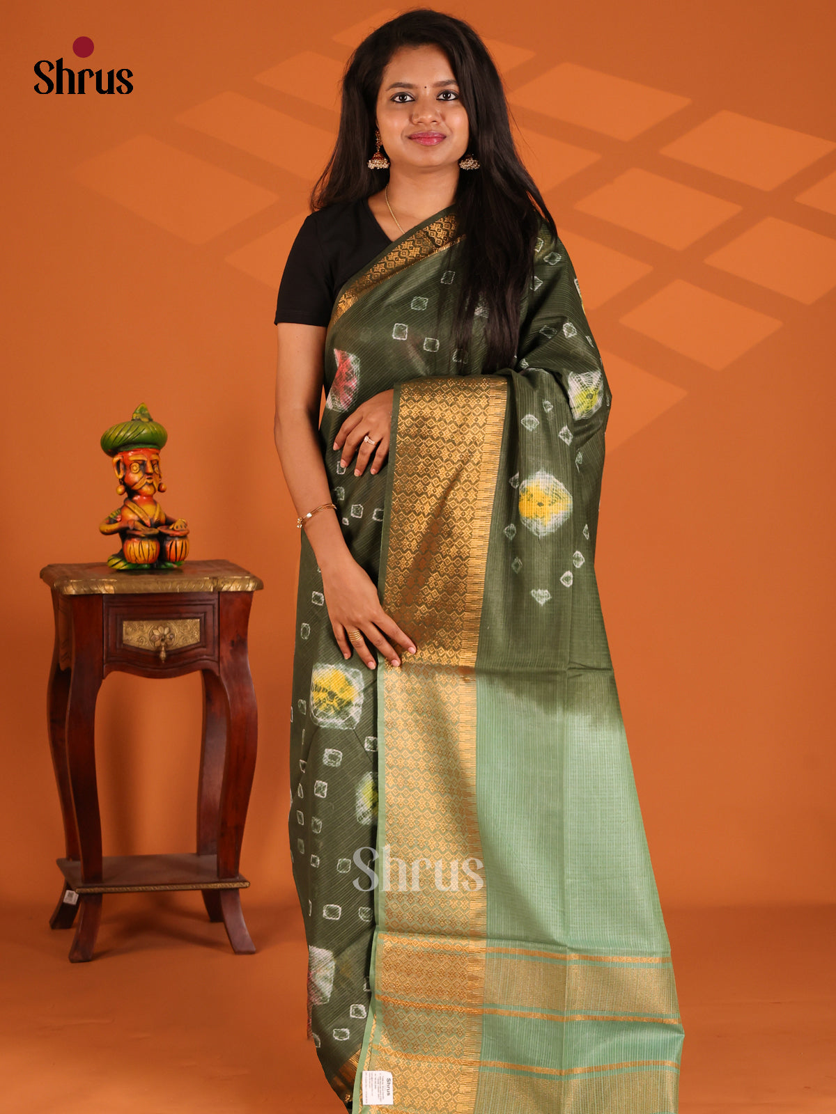 Green & Grey Green - shibori saree - Shop on Shrus.com
