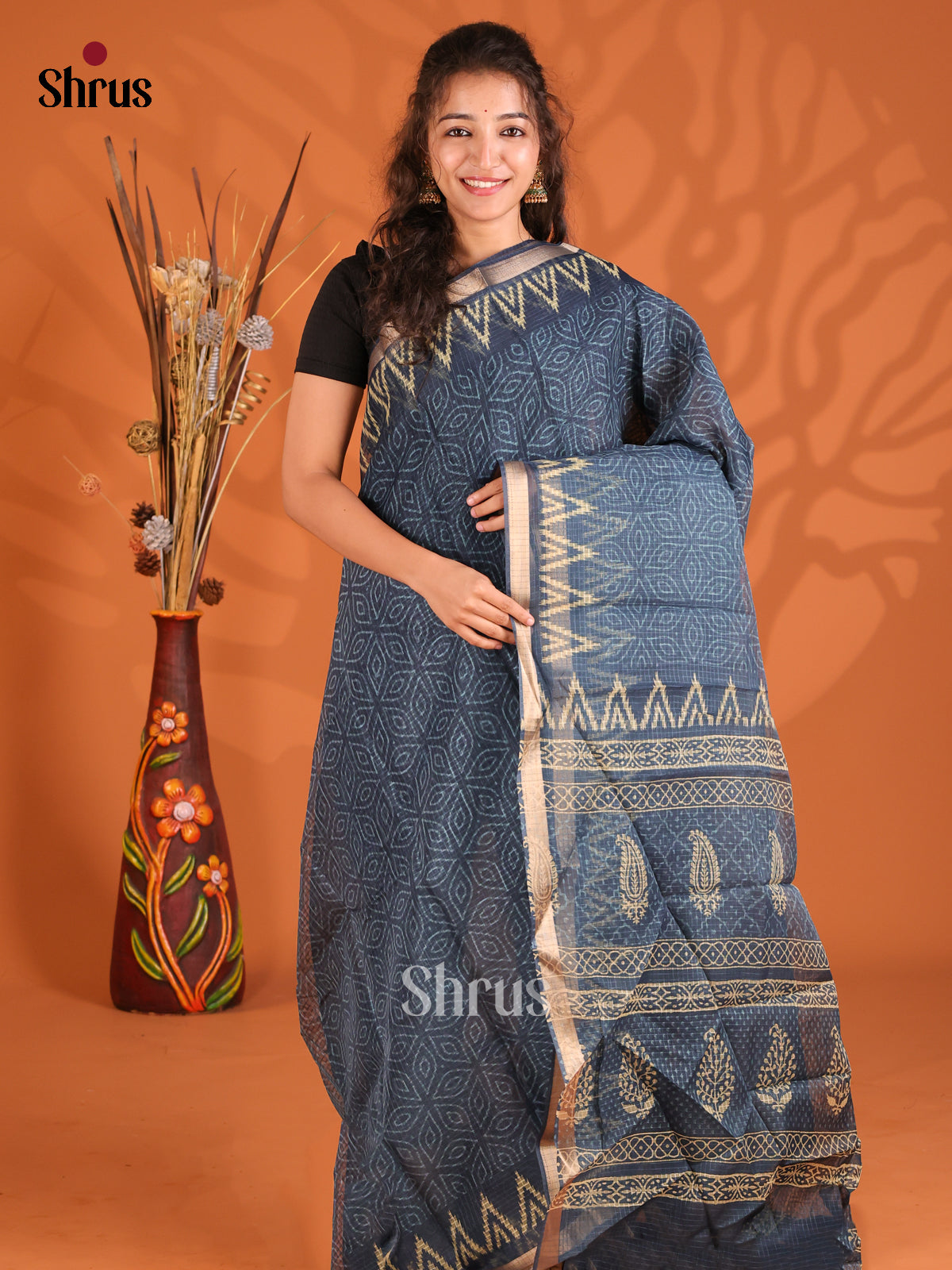 Blue - Kota Cotton Saree - Shop on Shrus.com