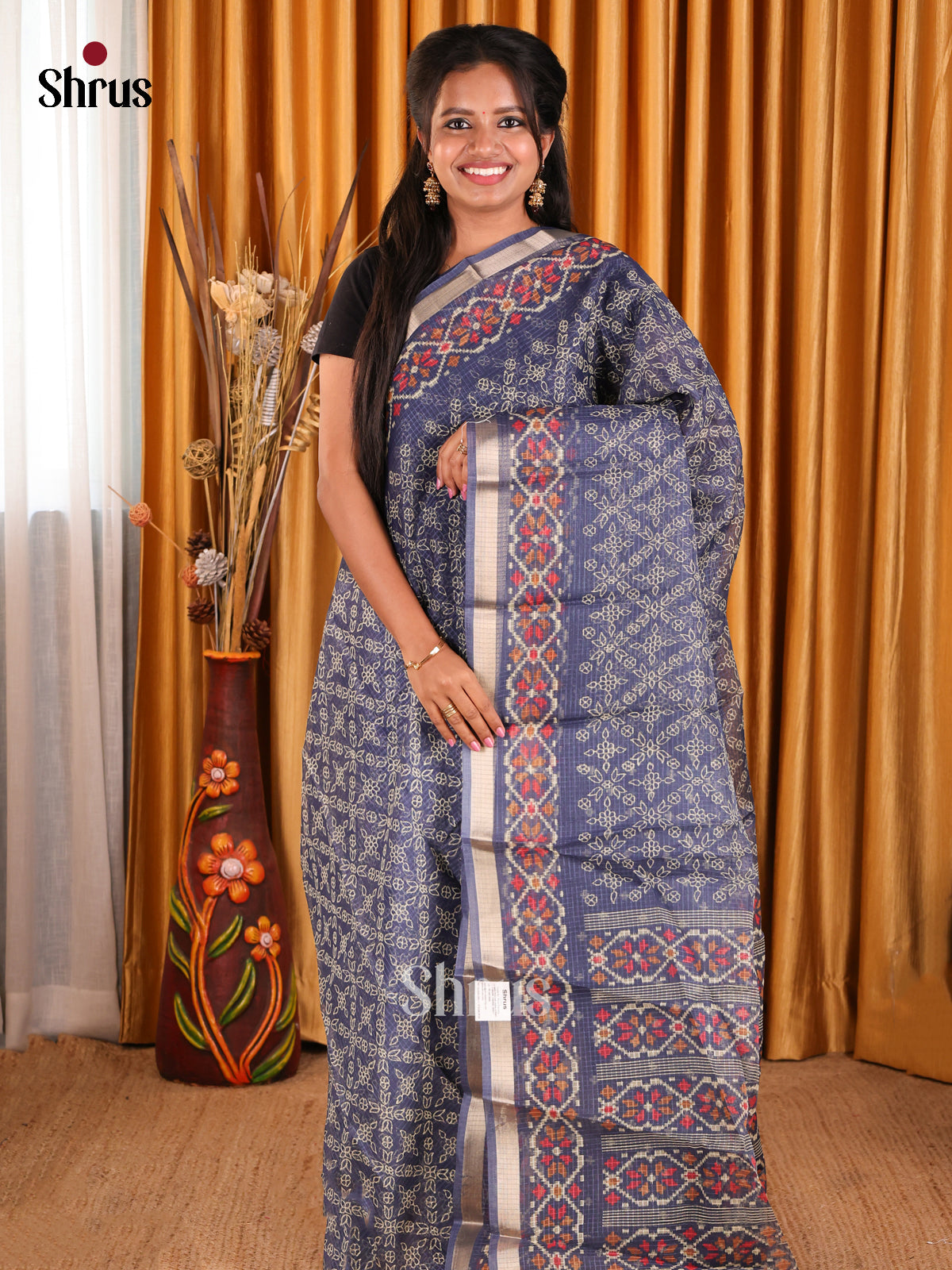 Blue - Kota Cotton Saree - Shop on Shrus.com