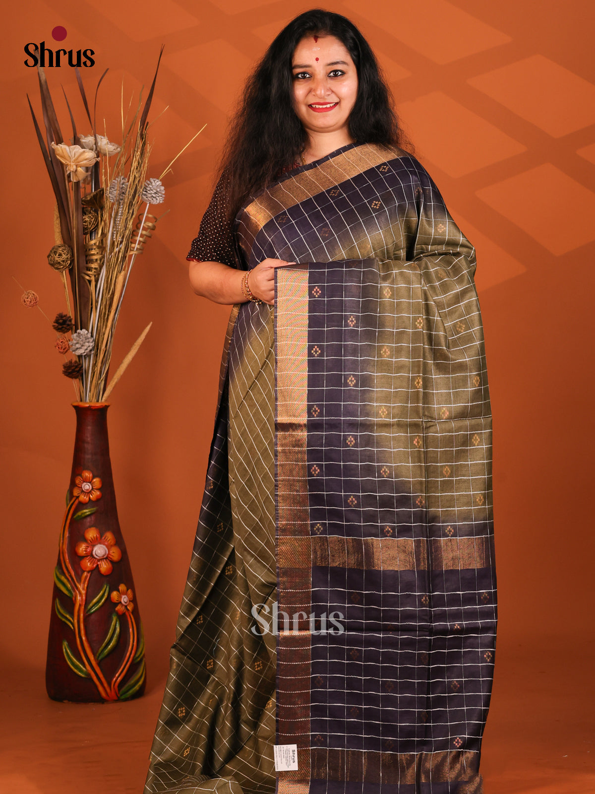 Chutney Green & Violet- Semi Tussar Saree - Shop on Shrus.com