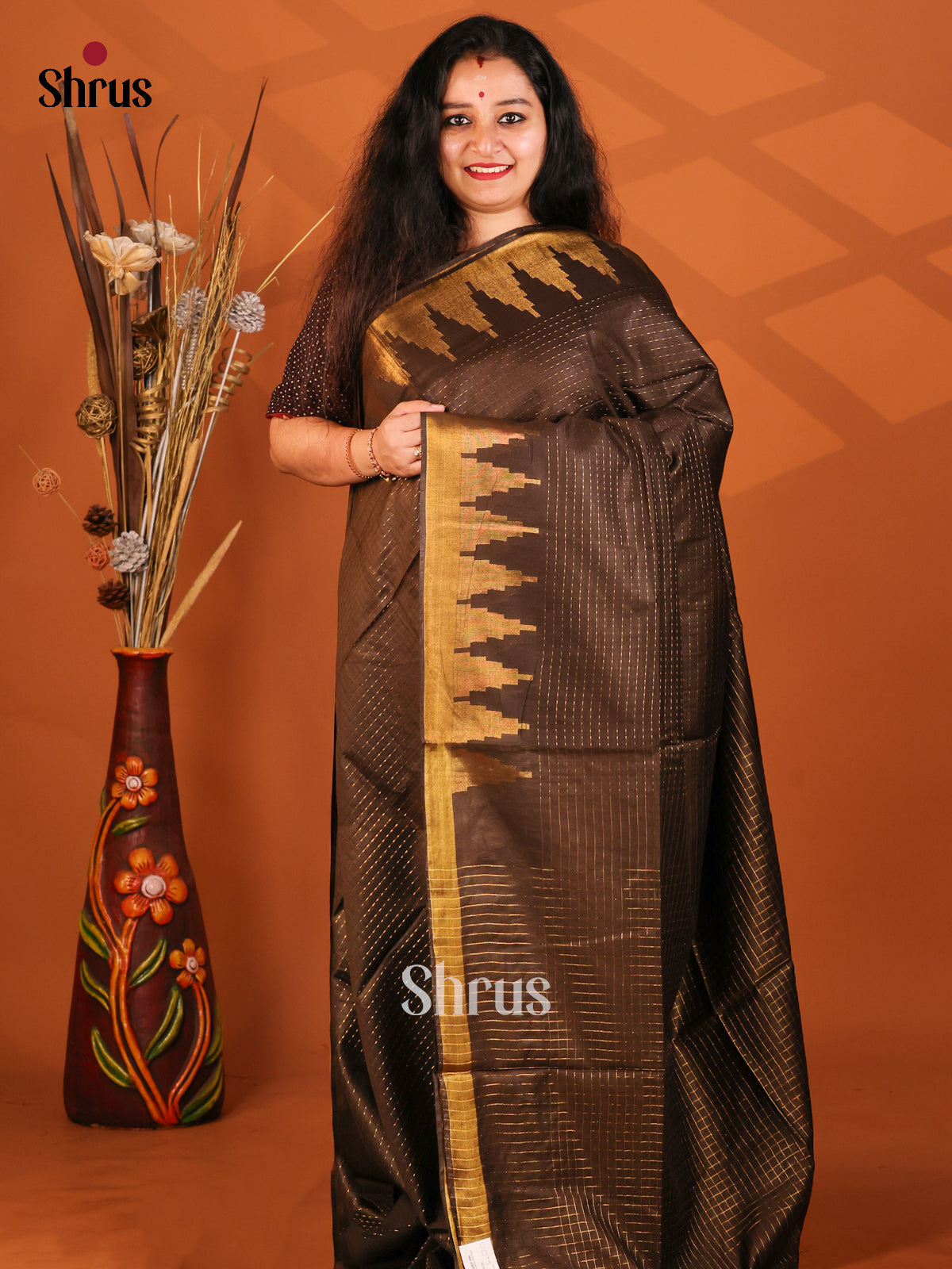 Brown- Semi Tussar Saree - Shop on Shrus.com