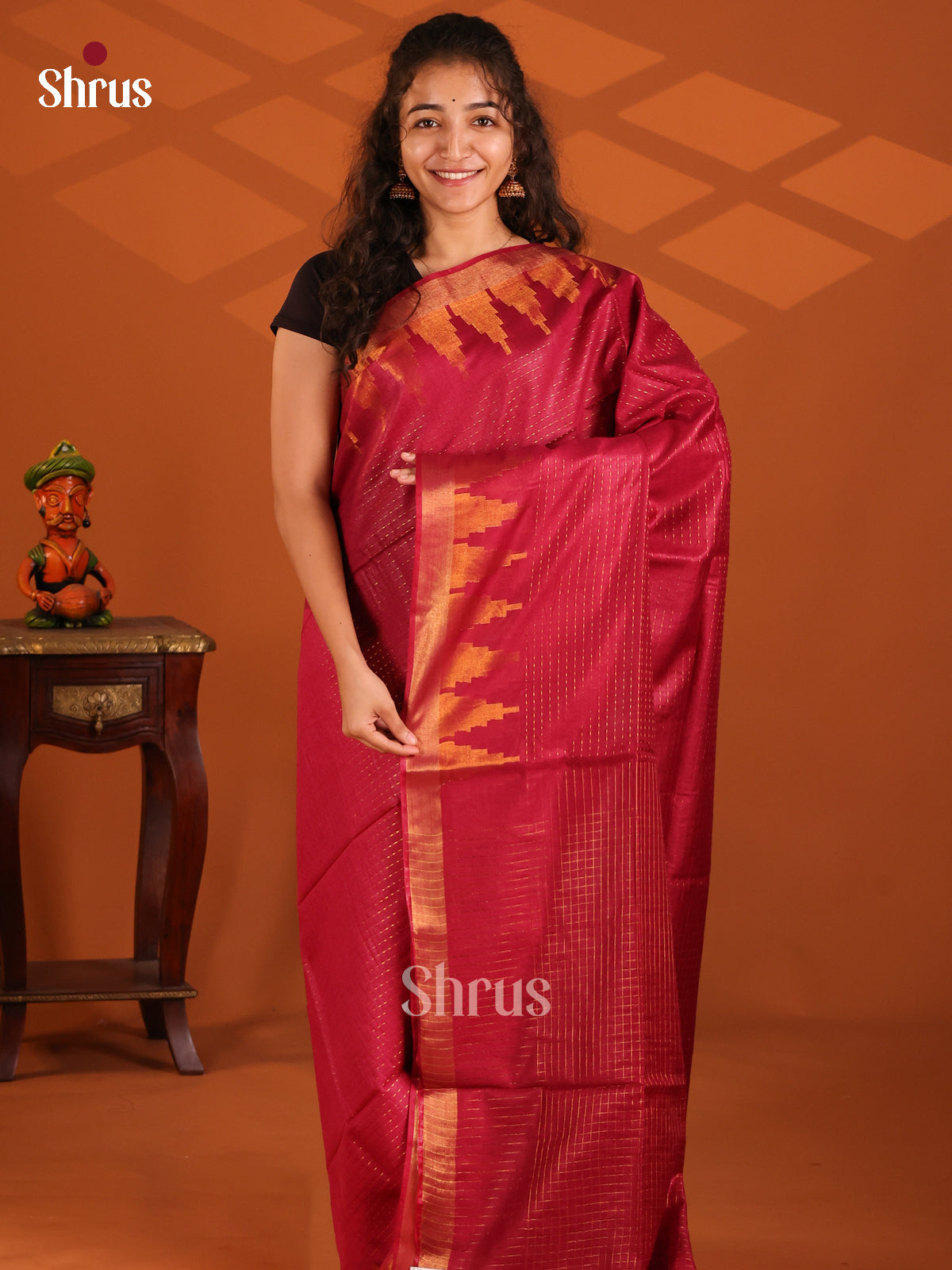 Maroon - Semi Tussar Saree - Shop on Shrus.com