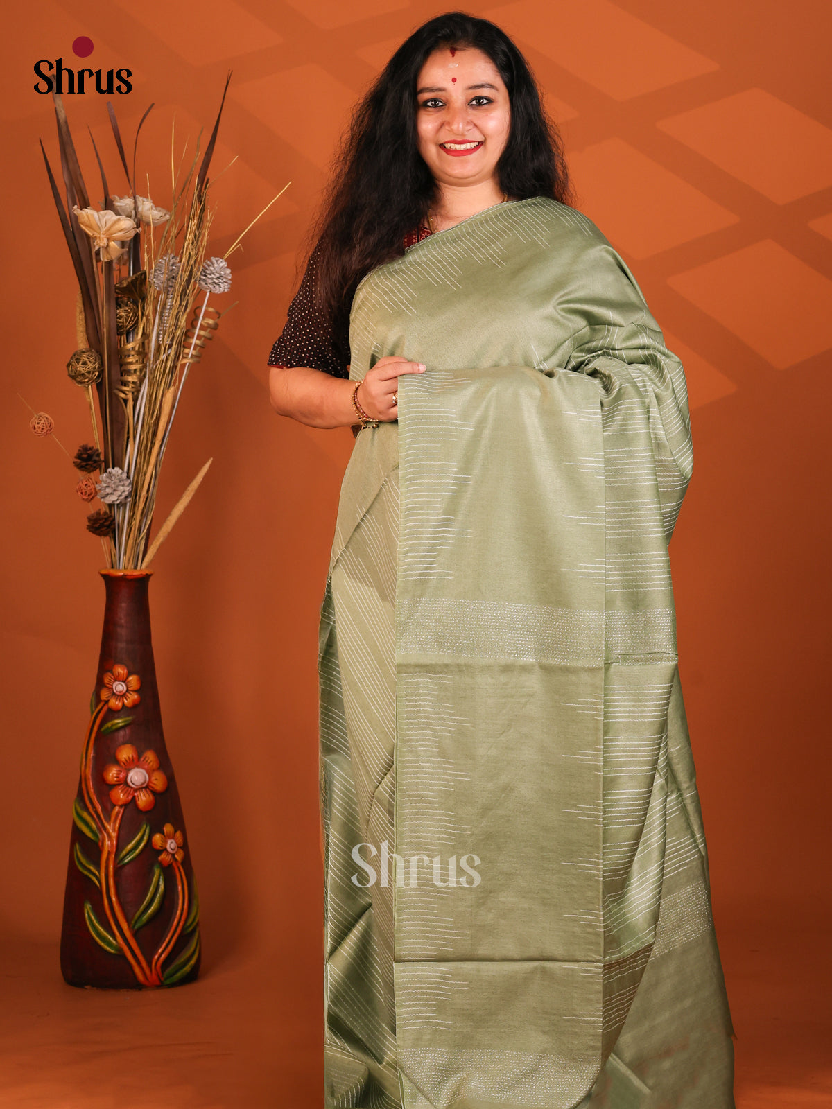 Pastel Green -  Semi Tussar Saree - Shop on Shrus.com